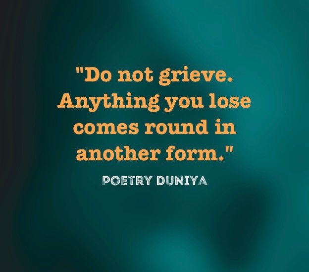 “Do not grieve. Anything you lose comes round in another form.”